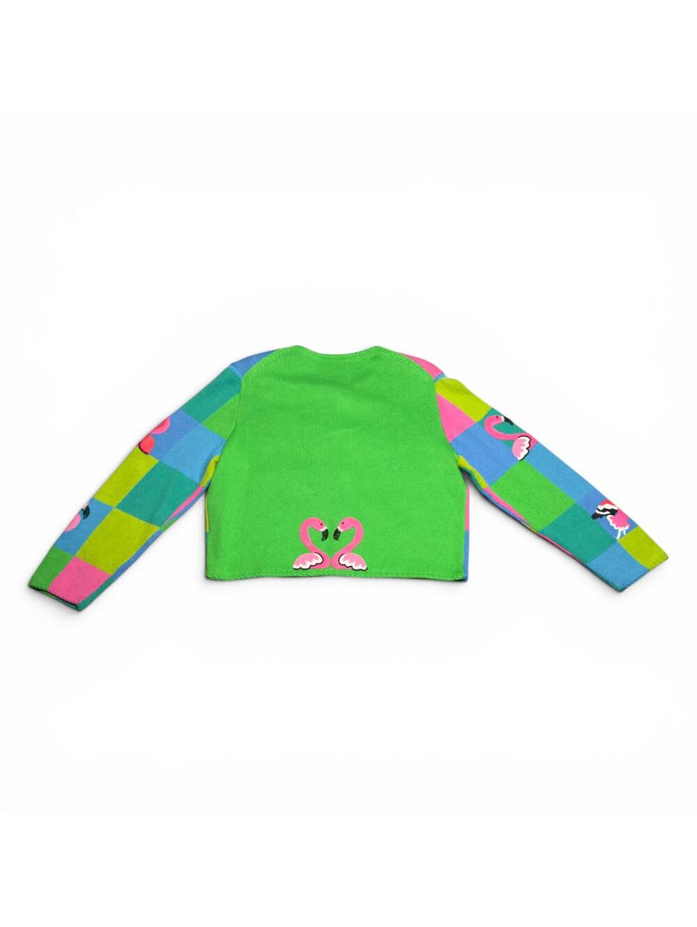 Vintage Michael Simon Flamingo Patchwork Knit Cardigan Petite M - Picture 2 of 5